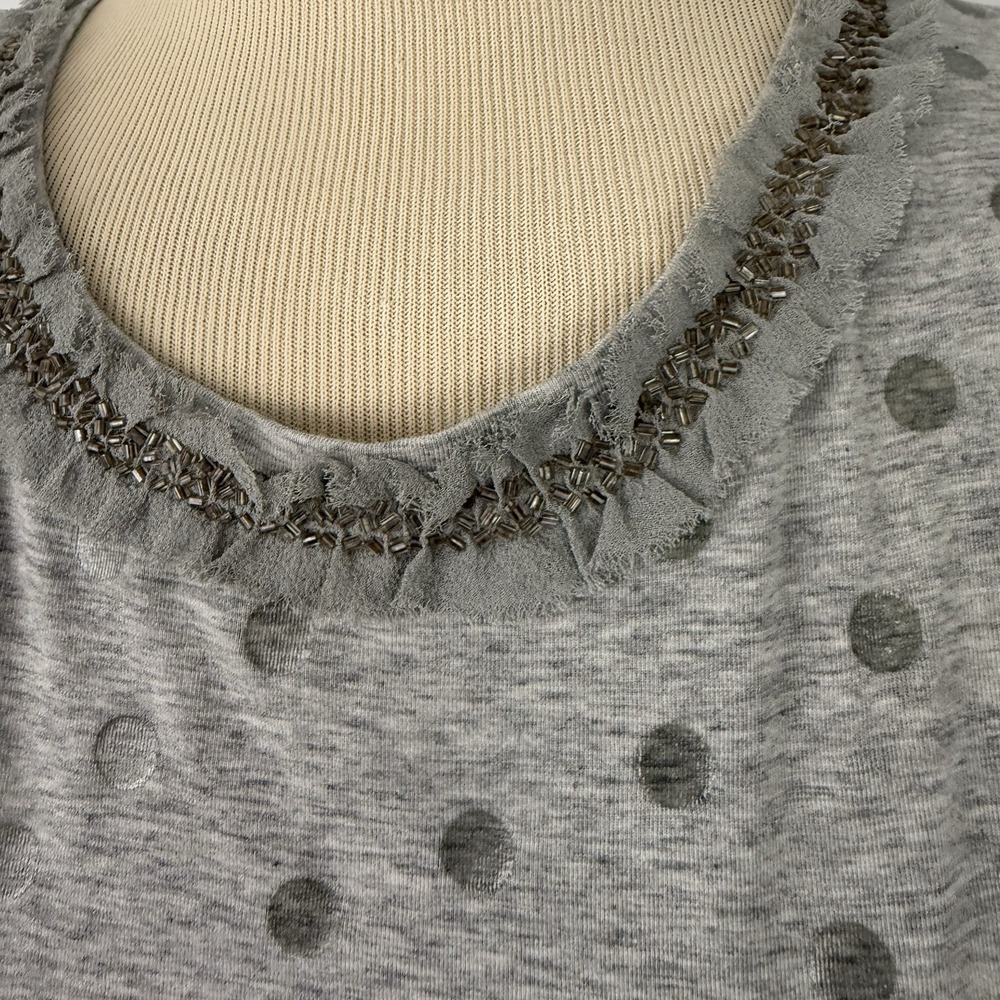 MAXMARA WEEKEND Gray TOP M Silver Beaded T-Shirt Polka Dot Ruffle Party Tissue - Picture 5 of 16
